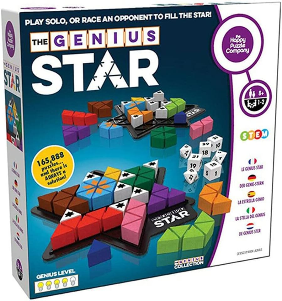 The Happy Puzzle Company The Genius Star Game - 165,000+ Puzzle Challenges for a Fun Family Board Game Night - Logic Puzzles STEM Educational Learning Resources - Smart Games for Kids & Adults Ages 8+.