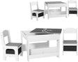 HOMCOM 3 Piece Kids Table and Chair Set, 2 in 1 Design Kids Desk and Chair Set with Blackboard, Storage, Bookshelves, for Nursery, Playroom, Classroom - Grey.