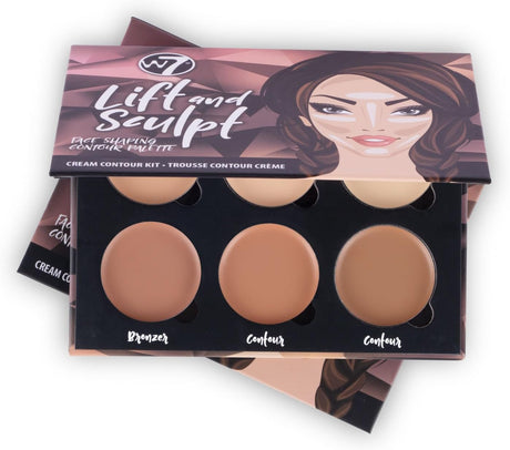 W7 Lift & Sculpt, Shape & Glow Set - 2Pcs Set - Cream Contour & Powder Contour Palette Duo.