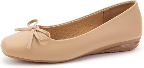 Greatonu Women's Flats Shoes Dressy Ballet Flats Square Toe Memory Foam Slip On Casual Shoes with Bow Knot.