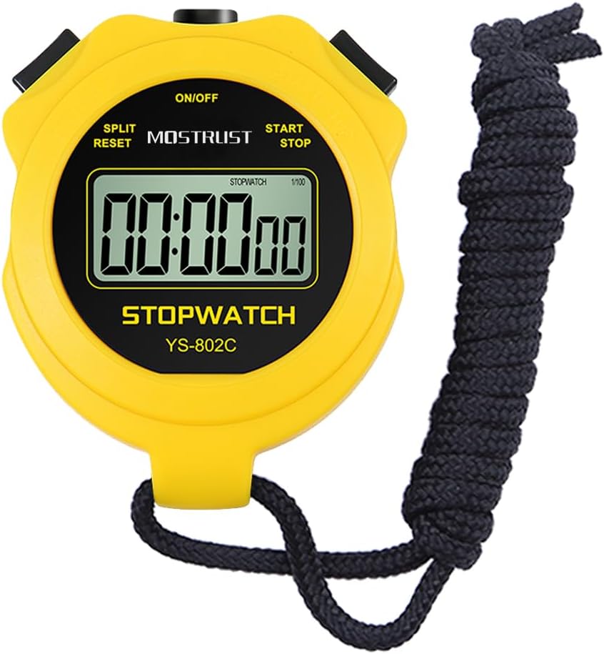 MOSTRUST Digital Waterproof Stopwatch, 30Laps Split Memory Stopwatch, No Bells, No Clock, Simple Basic Operation, Silent, ON/Off, Large Display for Swimming Running Training Coaches Referees (Yellow).