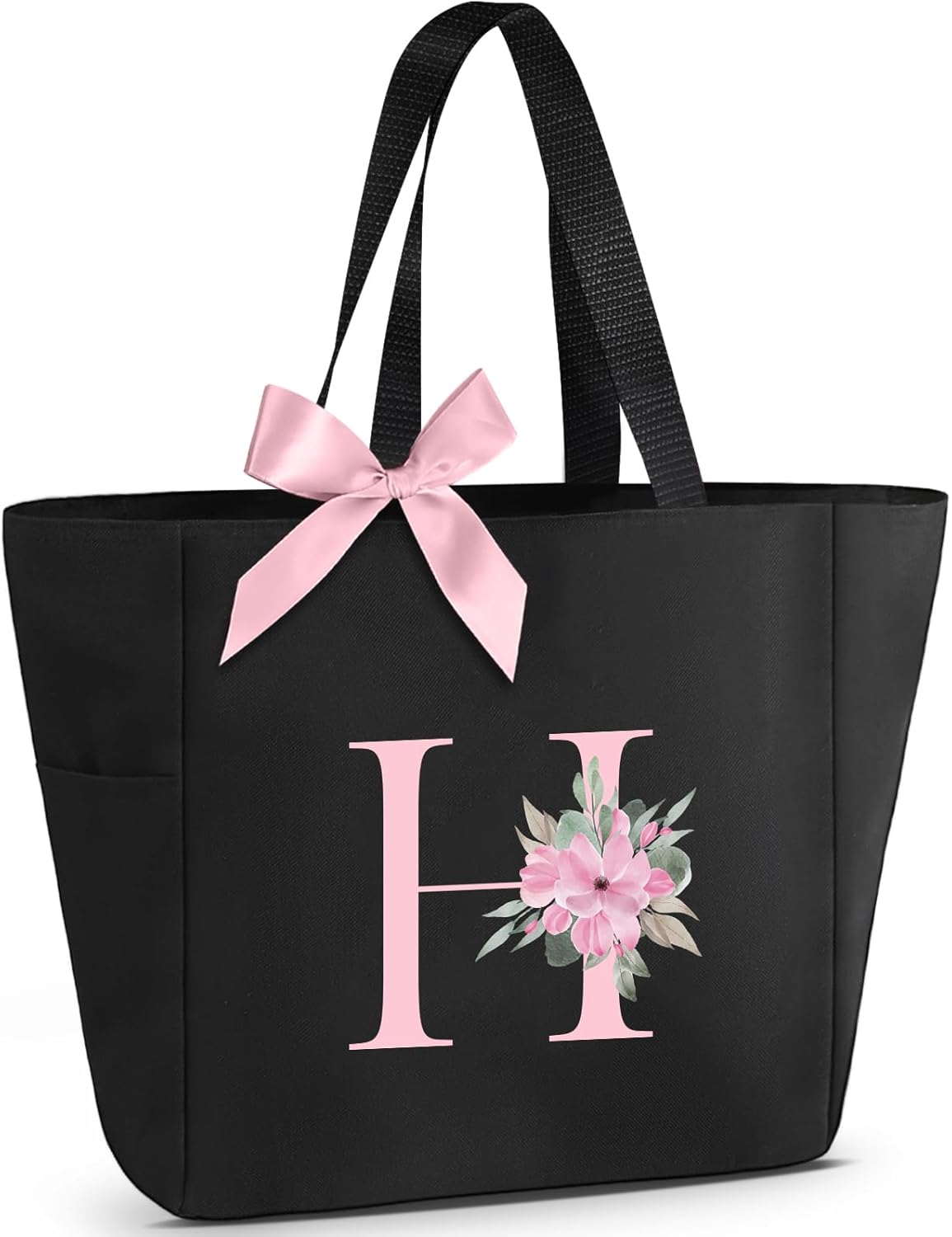 Vavabox A-Z Initial Personalized Tote Bag,Waterproof Gifts for Women, Bridesmaids,Mom,Teachers,Friends (A, Black).