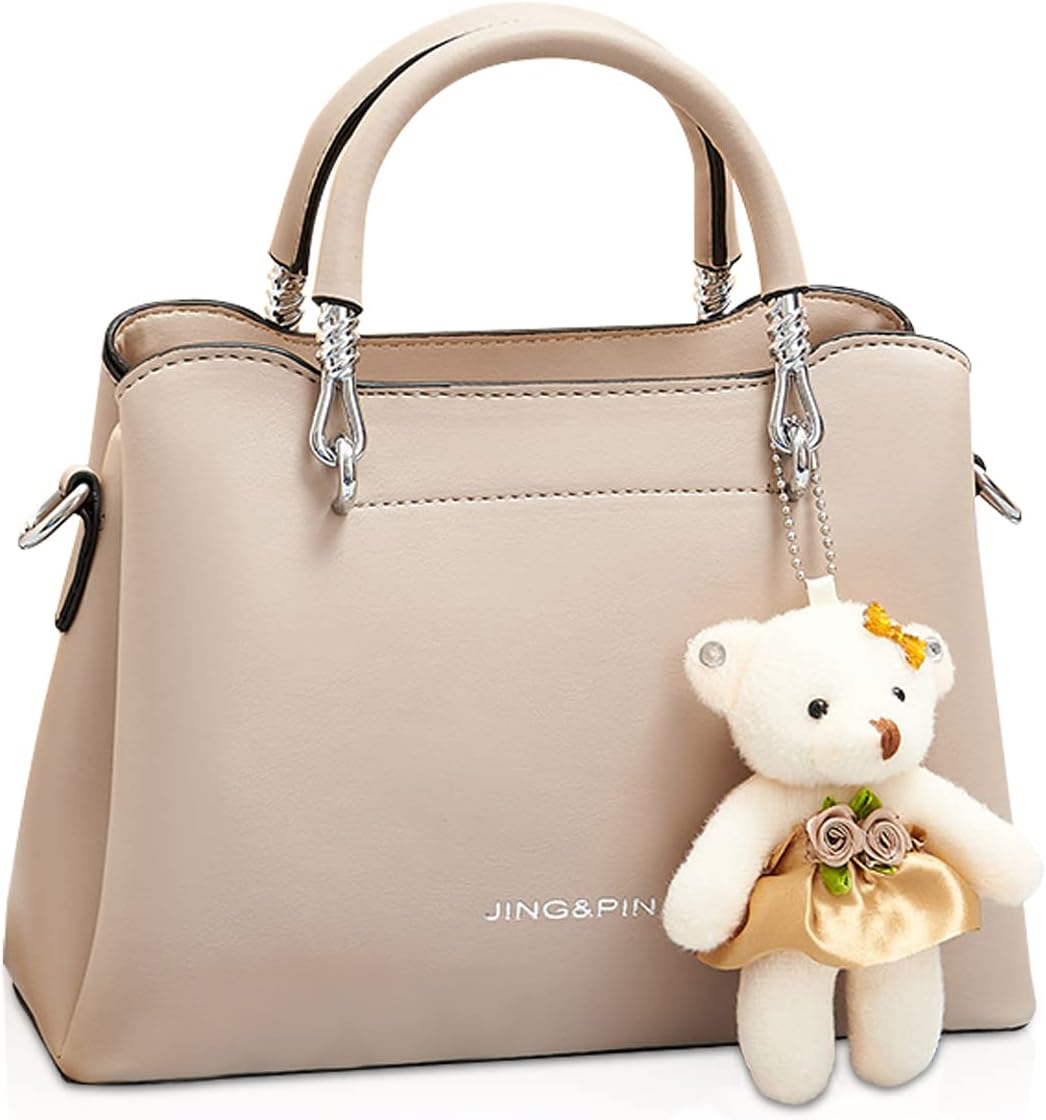 NICOLE & DORIS Small Handbags Women Crossbody Fashion Top Handle Bags Ladies Shoulder Bags PU Leather Satchel Bag Girls Messenger Bags Purses Handbag with Bear Pendant.