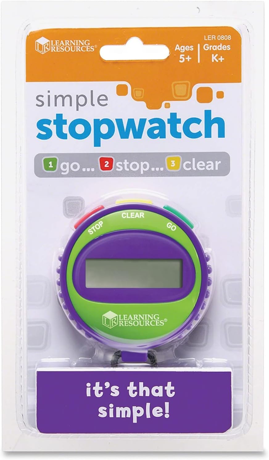 Learning Resources LER 0808 Simple 3 Button Stopwatch, Supports Science Investigations, Maths Exercises, Elapsed Time Tracking, Ages 5+, Mulitcoloured, Set of 1.