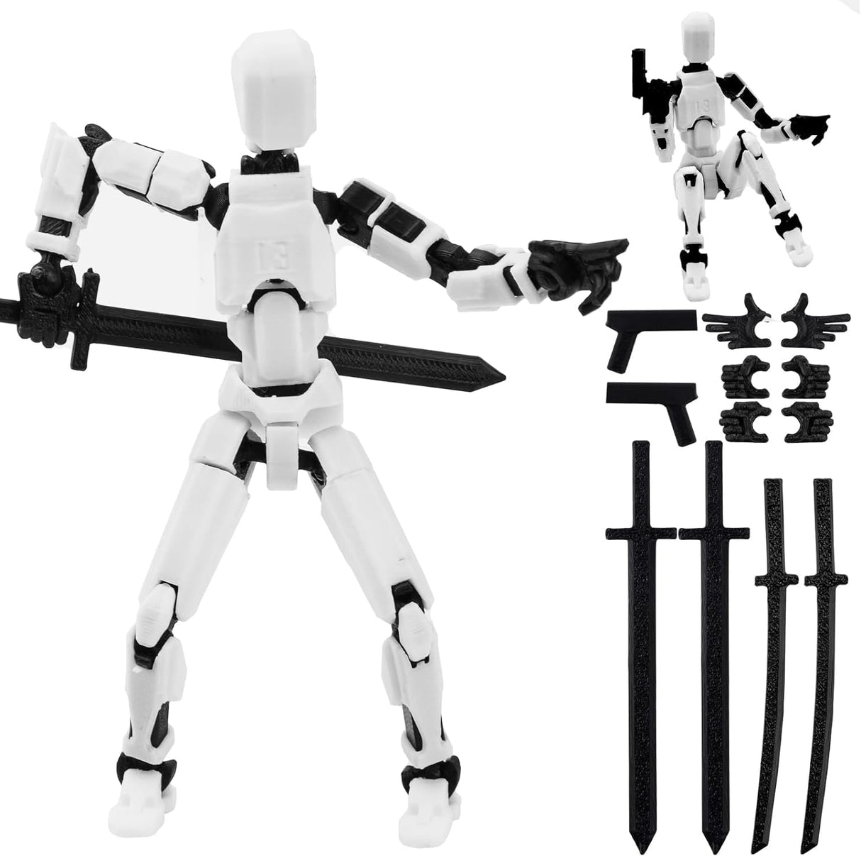 Pipihome 13 Action Figure -T-13 Figure, Multi-Jointed Movable Robot Figures, 3D Printed Action Figures, Lucky 13 Action Figures Activity Robot, Home Desktop Decorations Gifts for Game Lovers (Black).