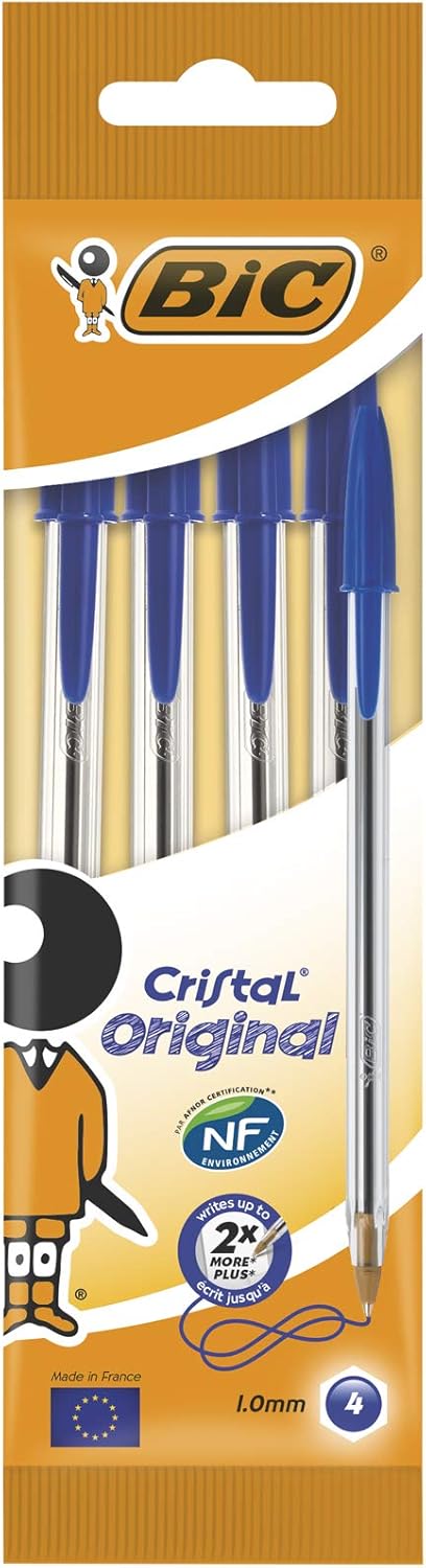 BIC Cristal Original Ballpoint , Comfortable Biro Pens, Medium Point (1.0mm), Assorted Colours, Pack of 10.