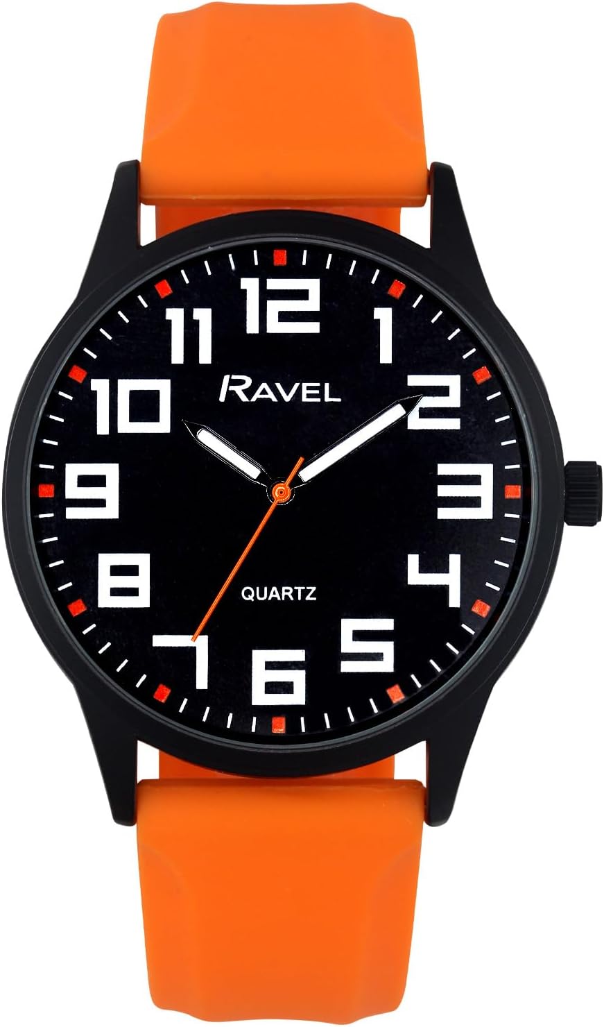 Ravel - Men's Black Cased Watch with Silicon Sports Strap and Highlighted Hour Markers - Analogue Quartz - RS003.