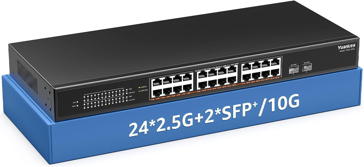 6 Port 2.5G Umanaged Ethernet Switch, 5 x 2.5G Base-T Ports, 1 x 10G SFP, Compatible with 100/1000/2500Mbps, Metal Fanless, Desktop/Wall Mount YuanLey 2.5Gbe Network Switch for Wireless AP, NAS, PC