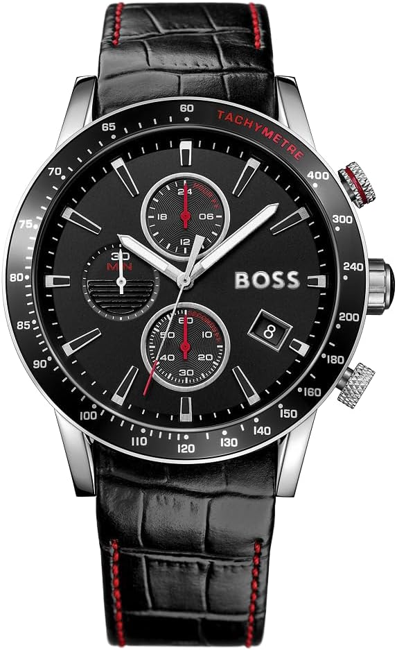 BOSS Chronograph Quartz Watch Men With Black Leather Strap - 1513390.