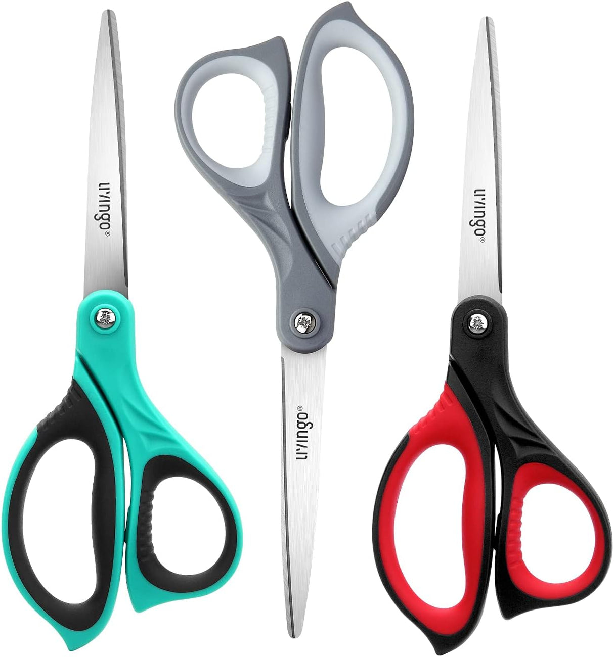 LIVINGO Crafting Scissors Set, 3 Pack 8.5" Ultra Sharp Blade Shears, Professional Ergonomic Comfort Grip Scissors for School Stationery Office Home Supplies Fabric Dressmaking DIY Cutting All Purpose