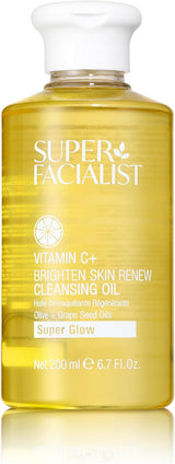 Super Facialist - Vitamin C + Brighten Skin Renew Cleansing Oil, Face Cleanser for Dissolving Makeup & Remove Daily Impurities, Contains Olive Oil, Vegan Friendly, 200ml (Cleansing Oil).