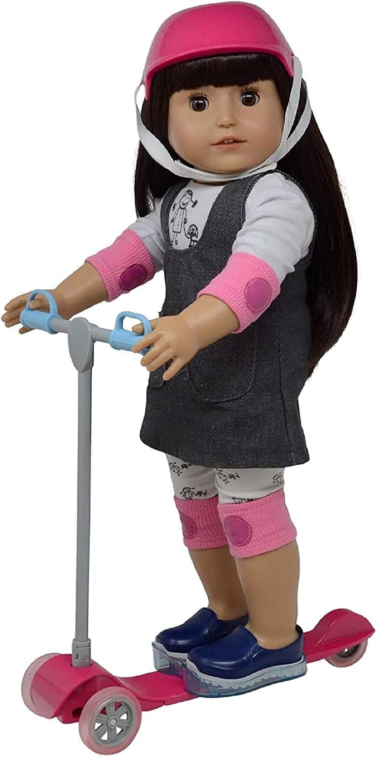 The New York Doll Collection Doll Scooter & Helmet Set - 18 Inch/46cm Dolls Accessories Fits s, Our Generation Doll Bike Accessories Play Set & Doll Helmet.