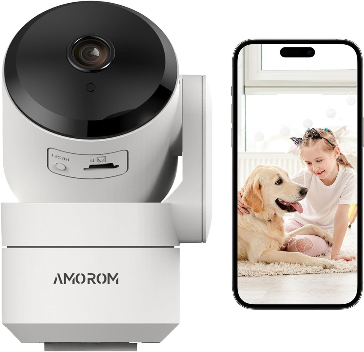 AMOROM Indoor Security Camera 360° Pet Dog Cameras with Motion Detection, Pan/Tilt, Night Vision, 1080P, 2-Way Audio, Privacy Mode, Works with Alexa/Google Home, 2.4GHz Wifi, 2 Pack