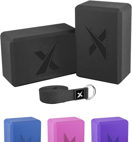 Xn8 Sports Yoga Block, Yoga Blocks Set of 2 with Strap, Pilate Blocks, Yoga Bricks for Balance Stretching Pilates Meditation, Deep Flexible Poses, and Home Workouts.