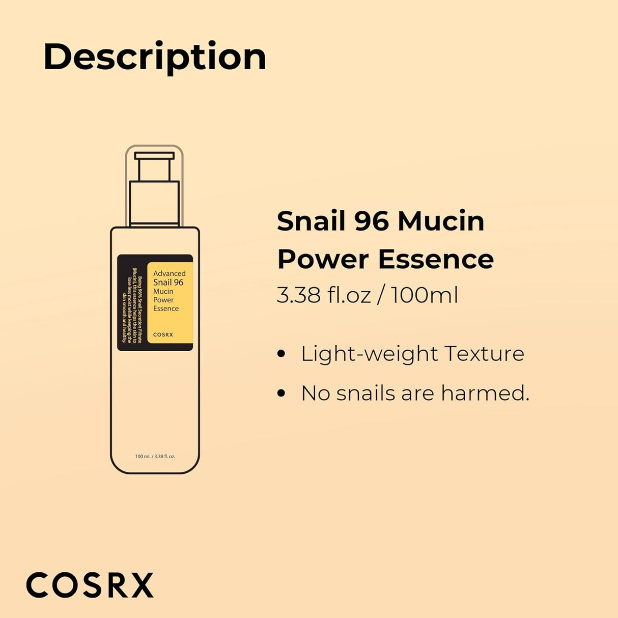 COSRX Advanced Snail 96 Mucin Power Essence 100ml, Skin Repair & Hydrating Serum, Snail Secretion Filtrate 96% & Hyaluronic acid, Korean Skincare, Animal testing free.