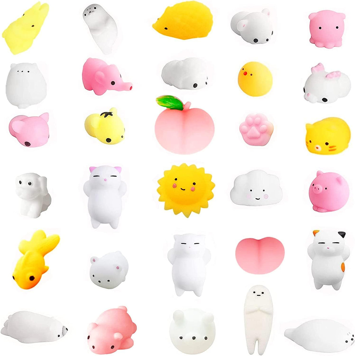 Mochi Squishy Toys for Party Bag Fillers,30Pack Moochies Squishy Animals Mini Moji Fidget Toy Small Mochi Squishes Toys Fidget,Small Prize Bag Fillers for Kids Girls Boys Party Favors/Classroom Prizes.