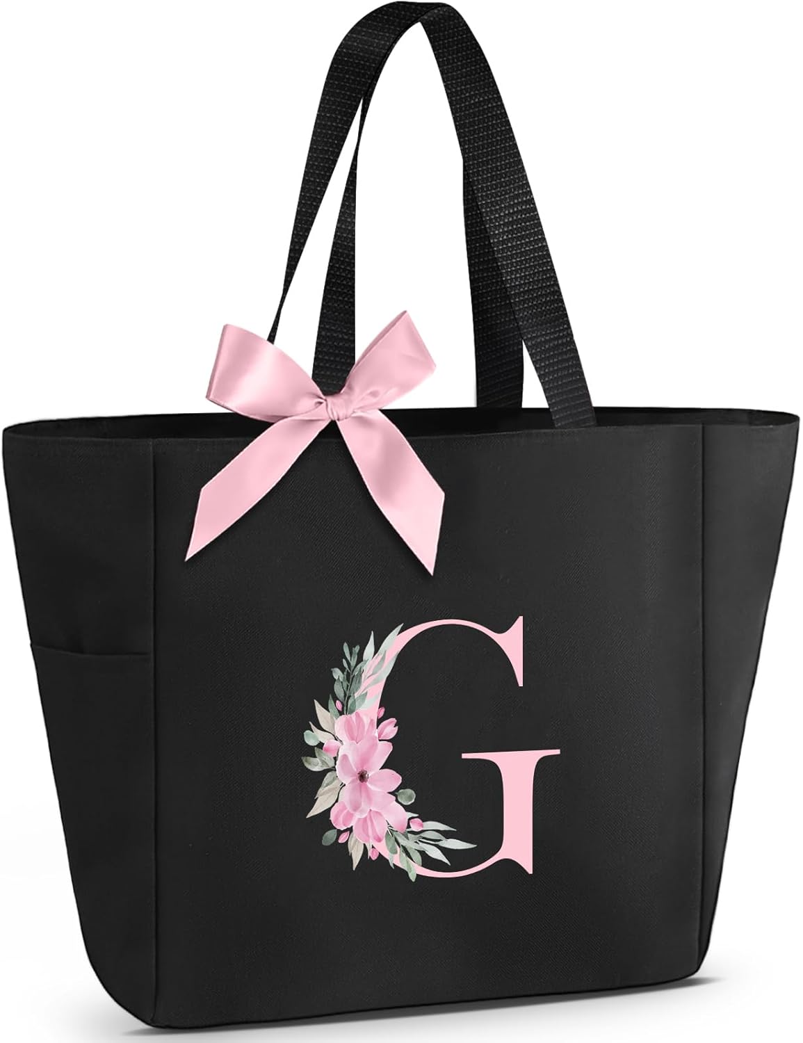 Vavabox A-Z Initial Personalized Tote Bag,Waterproof Gifts for Women, Bridesmaids,Mom,Teachers,Friends (A, Black).