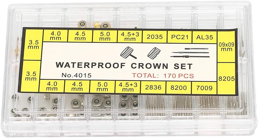 Watch Crown and Stem Replacement, Watch Repair Kit Watch Stem Extender Crowns Accessory with Box, Watch Rods Spare Parts.