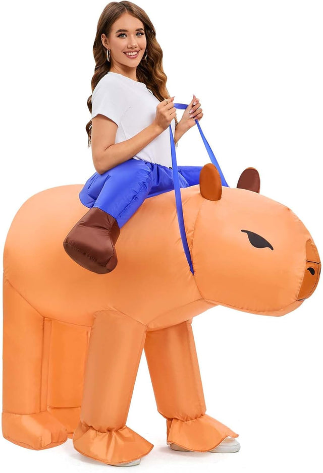 Spinosaurus Inflatable Capybara Costume Ride On Animal Inflatable Costume for Adult Funny Blow Up Costumes for Men Women.