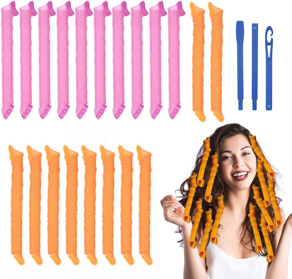 URAQT Hair Rollers for Long Hair, 55cm Spiral Curlers, No Heat Hair Curlers Styling Kit with Styling Hooks, DIY Hairstyle Styling Tools for Women Girls (20 Pack).