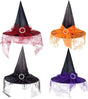 Halloween Witch Hat, 4PCS Halloween Witches Caps with Veil Halloween Pointy Witch Hat Wide Brim Witches Hat Halloween Holiday Costume Accessories for Masquerade Decor Carnival Halloween Dress Up.