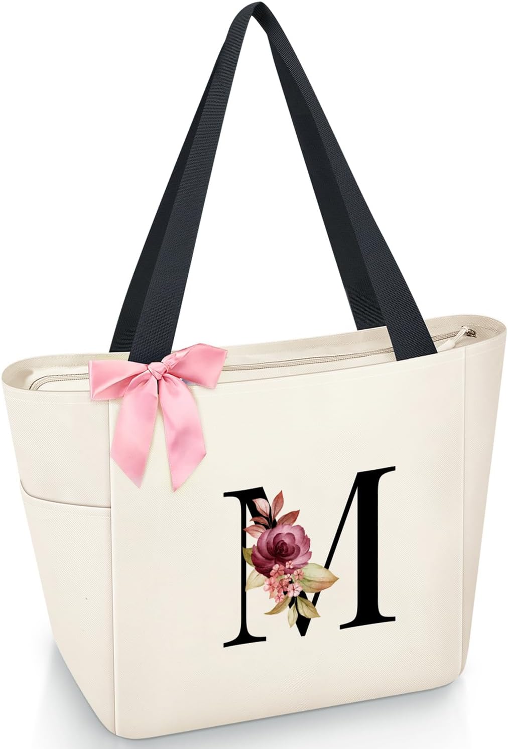 Vavabox A-Z Initial Personalized Tote Bag,Waterproof Gifts for Women, Bridesmaids,Mom,Teachers,Friends (A, Black).