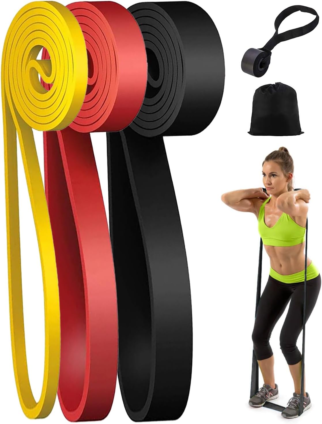 Kemraes Resistance Bands（3 Pieces）Pull Up Bands for Strength Training Fitness Pilates Yoga Stretch Toning Pull Up Bands Includ Door Anchor and Storage Bag.