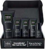 Tiege Hanley Mens Skin Care Set, Rejuvenation Skin Care Routine for Men (System Level 5) - Men's Skincare Set Includes Face Wash, Scrub, Moisturizer, Eye Cream, Face Serum, Clay Mask, & Retinol Stick.