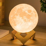 Methun 3D Moon Lamp with 5.9 Inch Wooden Base - Mother's Day LED Night Light, Mood Lighting with Touch Control Brightness for Home Décor, Bedroom, Gifts for Women Kids Birthday - White & Yellow