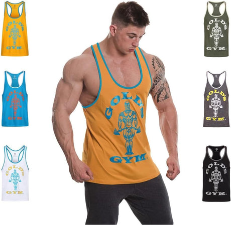 Gold's Gym GGVST004 Men's Training Sports Fitness Tank Top Muscle Joe Contrast Stringer Vest.