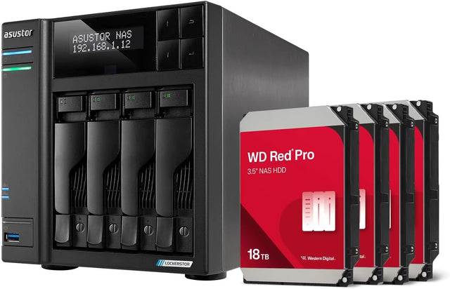 Asustor AS6704T 4GB NAS 72TB (4X 18TB) WD Red Pro, Assembled and Tested with SE ADM Installed.