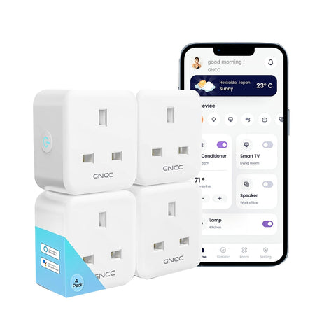 Smart Plug Remote Voice Control GNCC,Smart Socket with Wireless Works with Alexa and Google Home, Compatible with Smart Life APP Timer Plug Without Energy Monitoring, 2.4Ghz Only, 13A 3120W, 4 Pack.