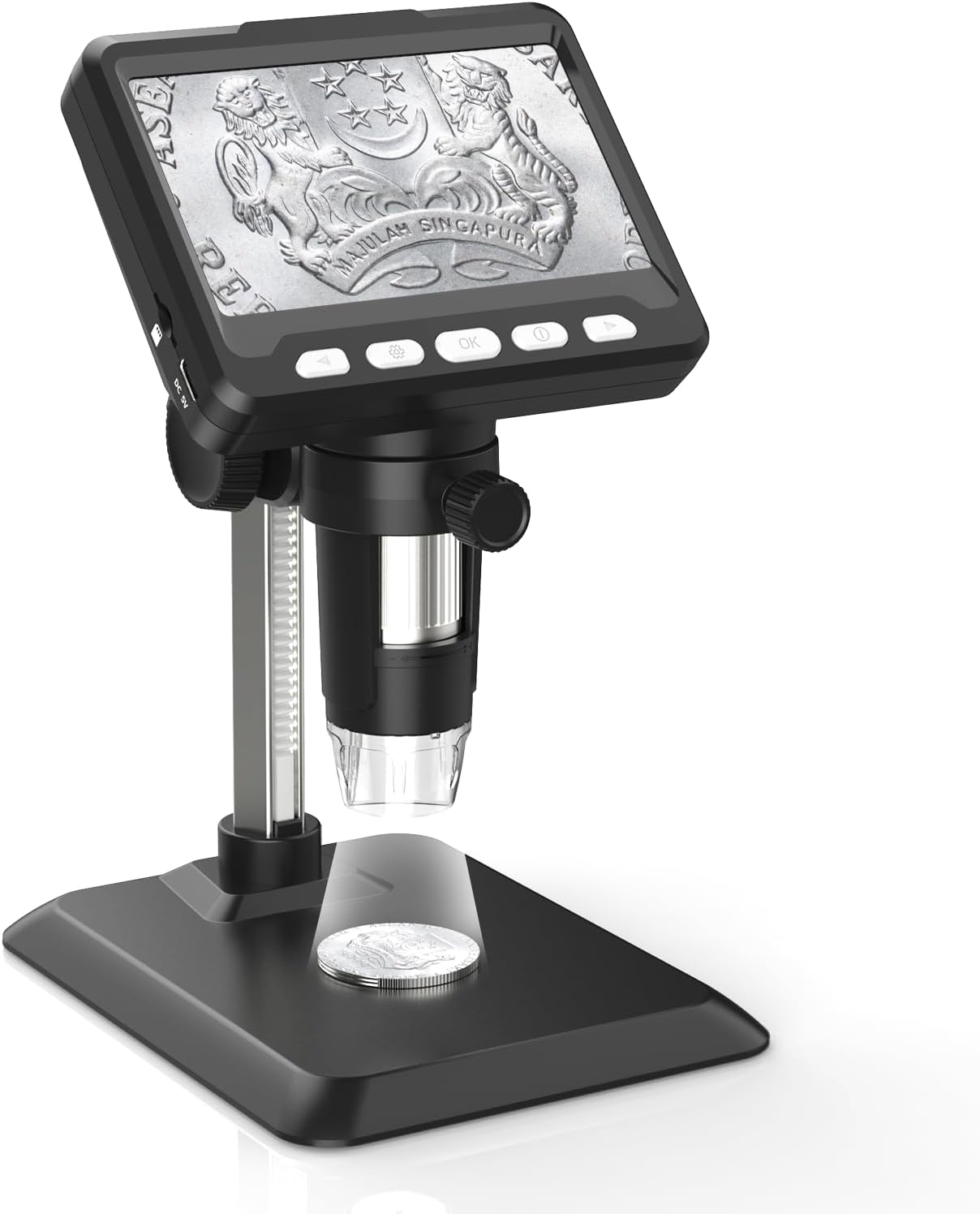 Microscope, 4.3 Inch Coin Microscope 1000X Magnification, 1080P Compound Digital Microscope,Coin Magnifier with 8 Adjustable LED Light, PC View, Compatible with MacOS Windows-Black.