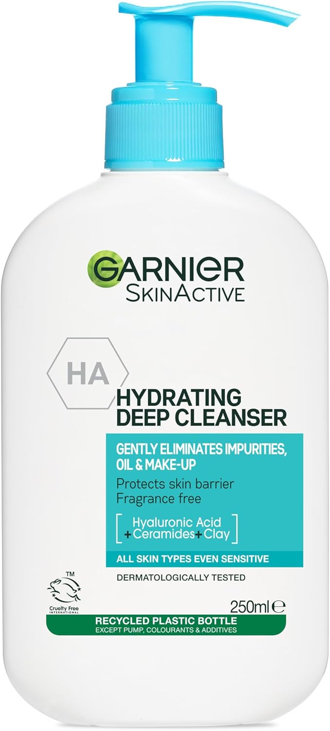 Garnier Gentle Deep Face Cleanser, With Hydrating Hyaluronic Acid, Protecting Ceramides, Purifying Clay, Fragrance Free, Suitable For Sensitive Skin, Pure Active, 250ml.