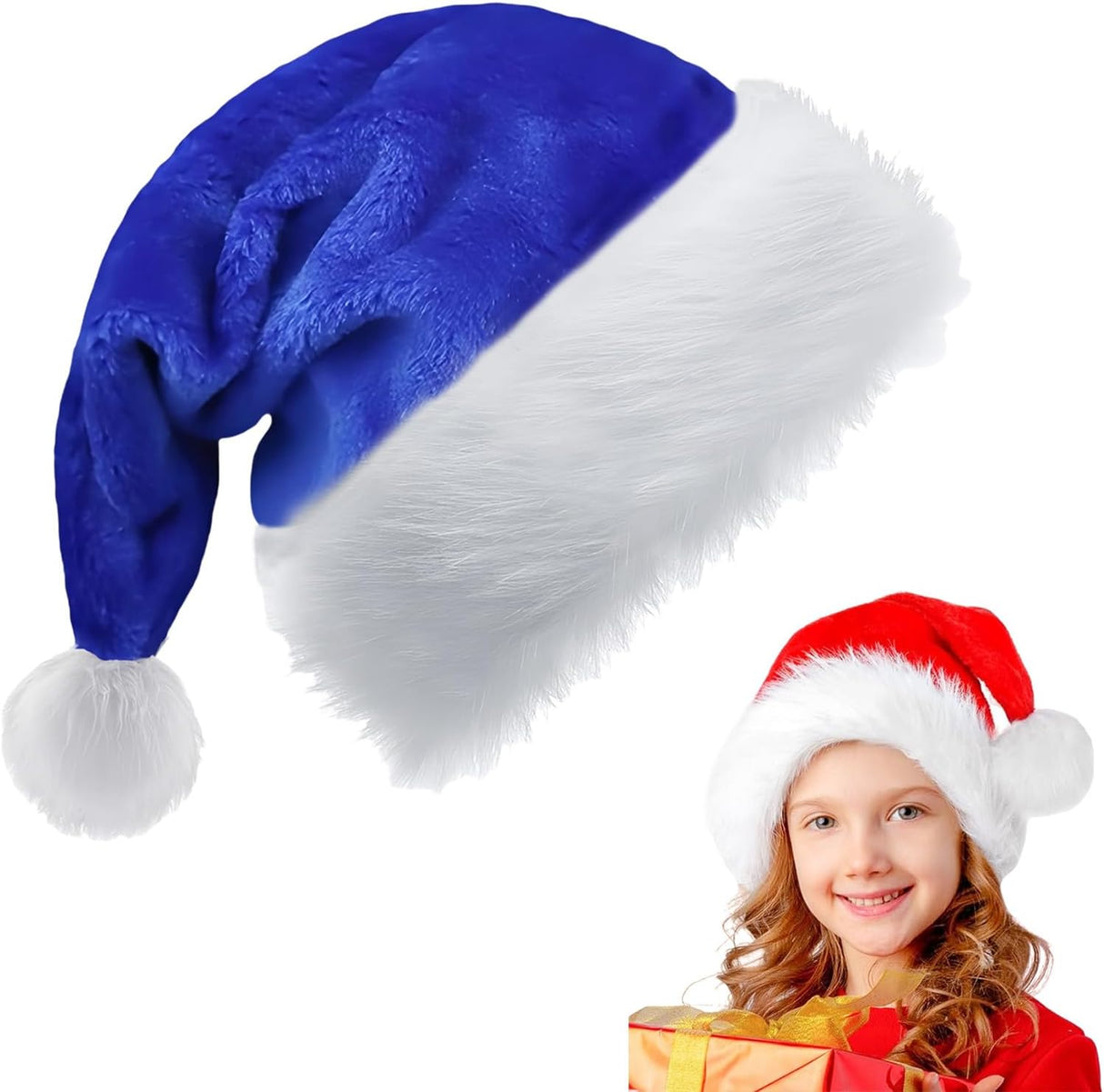 Santa Hat Christmas Hats for Kids,Adults,Thickened Classic Xmas Hat Plush Santa Claus Hat,Unisex Velvet Father Christmas Hats Costume,Christmas Party Hats for Xmas Holiday New Year Festive Party Gifts.