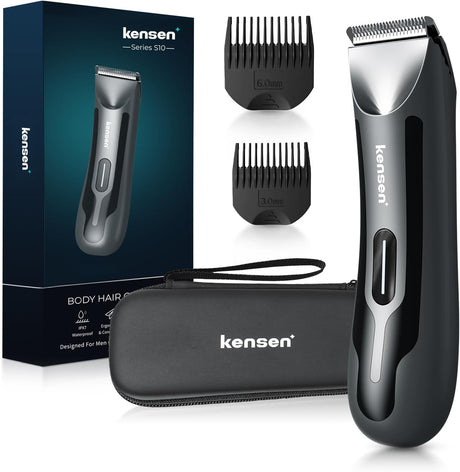 KENSEN Body Hair Trimmer Men, Electric Groin Hair Trimmer, Rechargeable Body Groomer with Stored Case Private Parts & Pubic Hair Razor, IPX7 Waterproof Wet and Dry Electric Razor (Black).