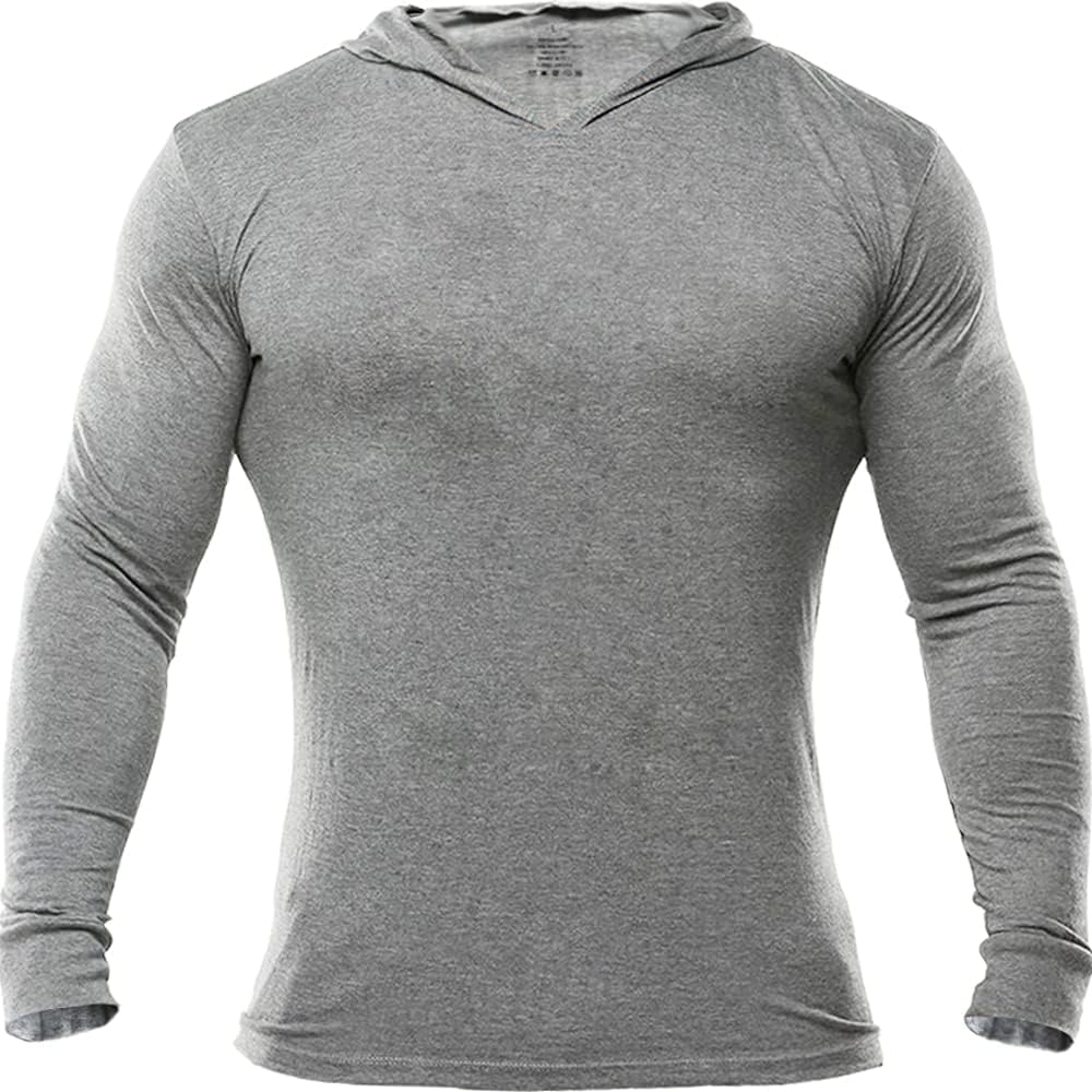 Mens Gym Slim Long Sleeve Bodybuilding Hoodies Sports Top Shirts Cotton and Spandex.