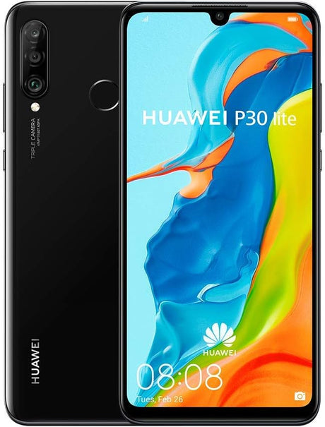 Huawei P30 Lite 128 GB 6.15 inch FHD Dewdrop Display Smartphone with 48MP AI Ultra-wide Triple Camera, 4GB RAM, Android 9.0 Sim-Free Mobile Phone, Dual Sim, UK Version, Black (Renewed).