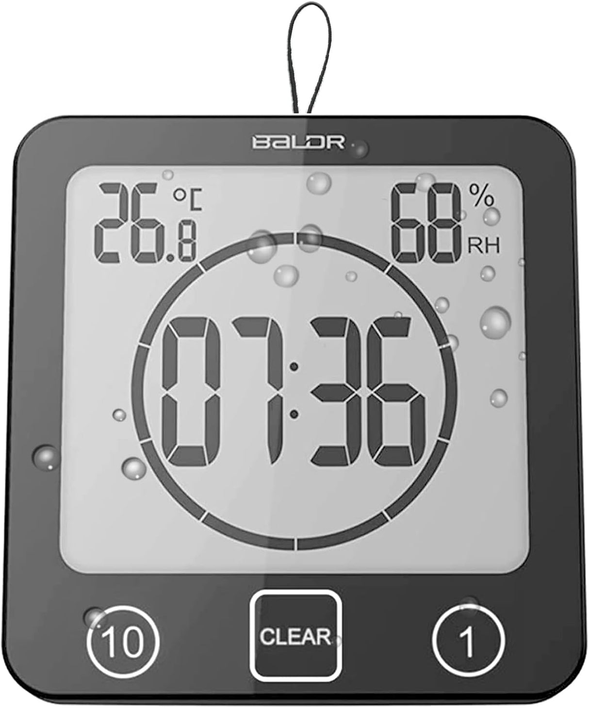 Waterproof Bathroom Wall Clock with Timer, Digital Water Resistant Countdown Timers for Shower, Temperature & Humidity, Mirror Suction & Wall Hanging & Table Standing, Easy for Kids & Seniors (White).