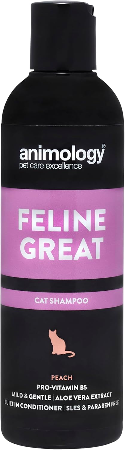 Animology Feline Great Cat Shampoo For Clean and Healthy Coat Cat Shampoo with Peach Fragrance Skin-Friendly, Innovative Formula Mild and Gentle Cat Grooming Shampoo, 250 ml (Pack of 1)