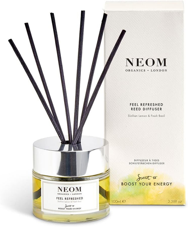 NEOM- Feel Refreshed Reed Diffuser, 100ml | Lemon & Basil Essential Oil | Scent to Boost Your Energy.