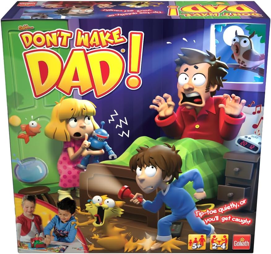 Sshh, Don't Wake Dad! | Tip-Toe Quietly or You'll Get Caught! | Kids Action and Reflex Board Game | For 2-4 Players | Ages 5+.