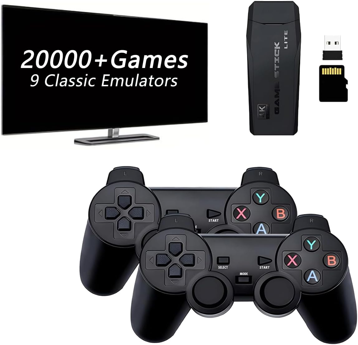 Retro Game Console, HD Classic Games Stick Built in Emulators with 20000+ Games and Dual 2.4G Wireless Controllers, 4K HDMI Output, Plug and Retro Play Video Games for Tv (64 G).