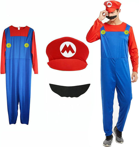 New Adult Men Super Mario Luigi Bros Plumber Brothers Fancy Dress Outfit Costume.