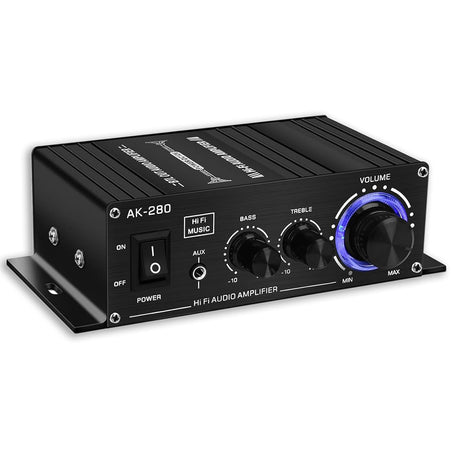 600W Audio Amplifier, 2 Channel Powerful Amp Class AB HiFi Stereo Bass & Treble Control RCA AUX Input for Speakers MP3 Home PC TV Cell Phone DVD [No Power Adapter].