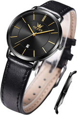 OLEVS Ladies Quartz Watch Minimalist Casual Ultra-Thin Design & Leather Strap & Waterproof & Date Elegant Watch.