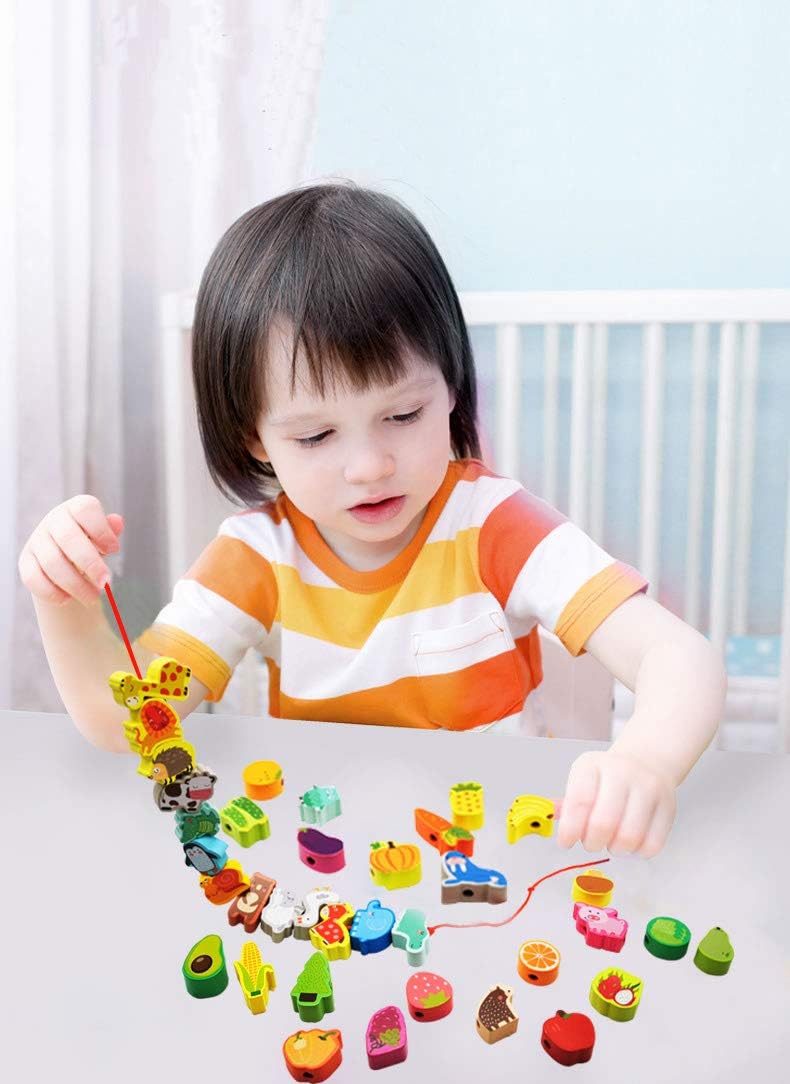 BMTOYS Wooden Educational Montessori Threading Learning Toys For 3+ Year Olds Toddler Preschool Activities Stringing Toys For Toddlers Boys Girls.