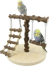 WishesMar Bird Playground Parrot Play Stand with Feeder Cup Swing Climb Ladder and Tray Budgie Playground Cage Exercise Gym Toys for Parakeets Cockatiel, Wooden, Size About 17.7x14.6x10.2 In #A.