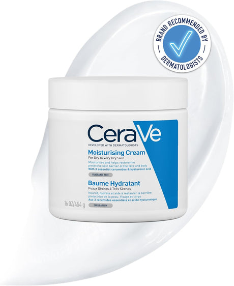 CeraVe Moisturising Cream for Dry to Very Dry Skin 454g, Face and Body Moisturiser with Hyaluronic Acid & 3 Essential Ceramides, CeraVe Body and Face Cream.