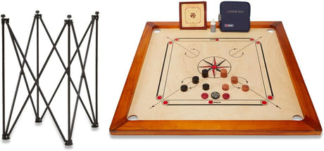 Uber Games – Premium Carrom Board Set – 33 x 33” Official Size playing board Including Carrom Men,Striker & Powder - Hardwood edges for better rebound – Made in India – Great value for all players.